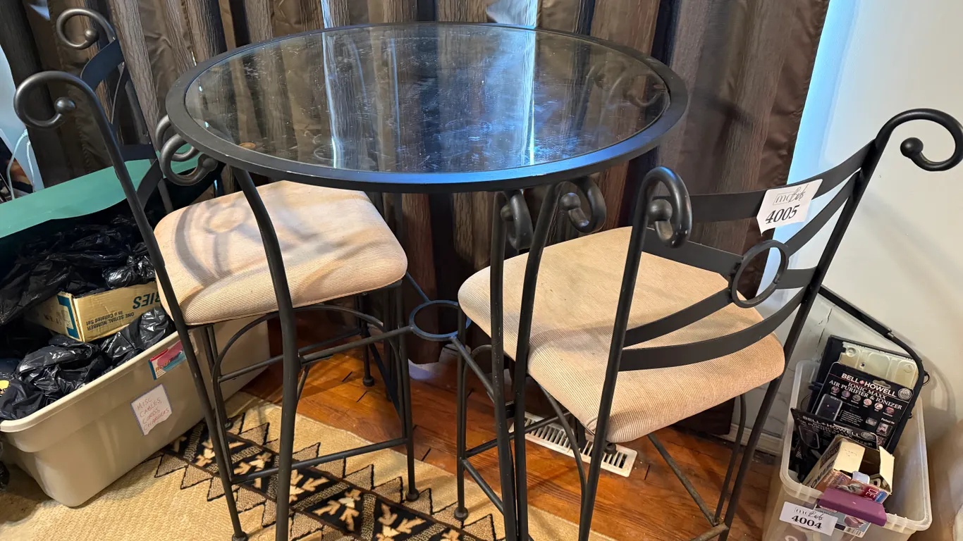 Glass Top Café Style Table & (2) Matching Chairs