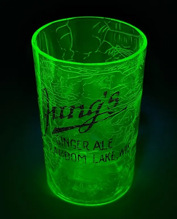 PROHIBITION ERA JUNG'S GINGER ALE RANDOM LAKE WISCONSIN URANIUM DRINKING GLASS