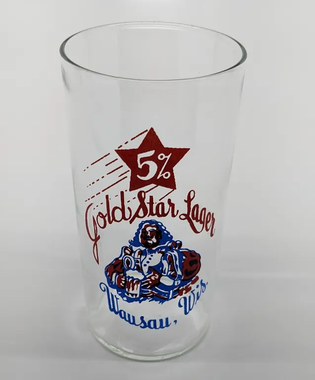 5% GOLD STAR LAGER WAUSAU WISCONSIN BEER DRINKING GLASS