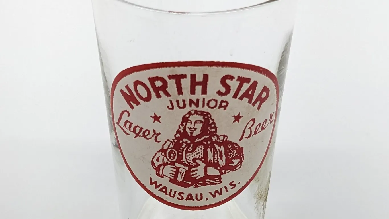 NORTH STAR JUNIOR LAGER WAUSAU WISCONSIN BEER DRINKING GLASS