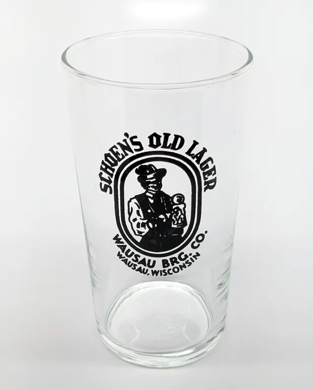 SCHOEN'S OLDLAGER WAUSAU BREWING CO WAUSAU WISCONSIN BEER DRINKING GLASS