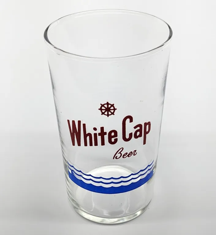 WHITE CAP TWO RIVERS WISCONSIN BEER DRINKING GLASS