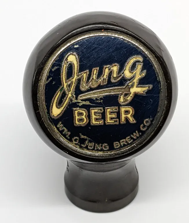 BALL TAP KNOB HANDLE JUNG BEER WM. G JUNG BREW CO RANDOM LAKE WISCONSIN (TRUE NAME)