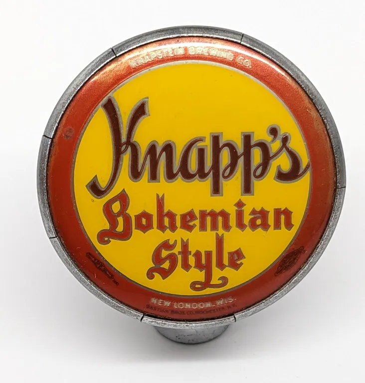 BALL TAP KNOB HANDLE KNAPP'S BOHEMIAN STYLE BEER KNAPSTEIN BREWING NEW LONDON WISCONSIN (TIN CAN STYLE)