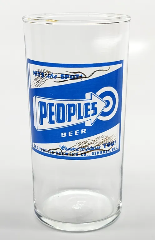 PEOPLES BEER HITS THE SPOT OSHKOSH WISCONSIN DRINKING GLASS