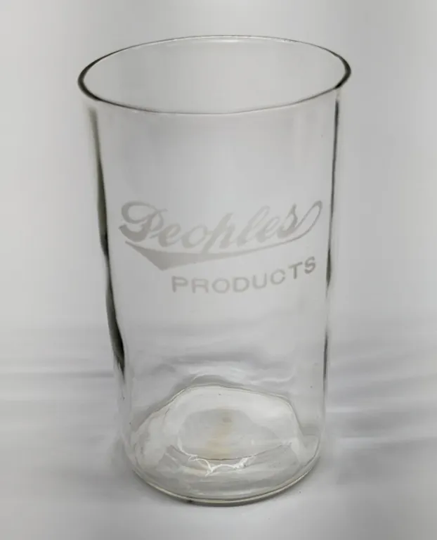 PROHIBITION ERA PEOPLES PRODUCTS OSHKOSH WISCONSIN ETCHED DRINKING GLASS
