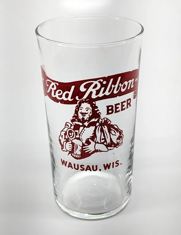 RED RIBBON BEER WAUSAU WISCONSIN DRINKING GLASS