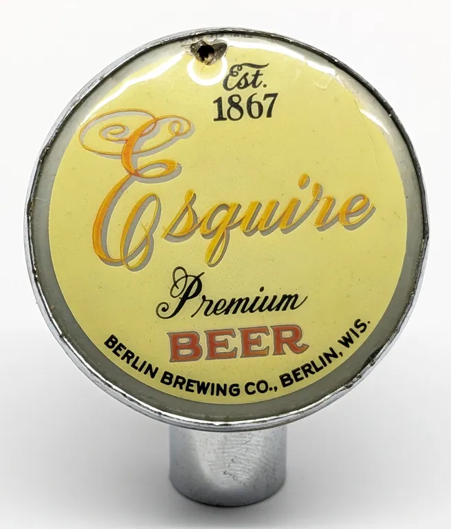 BALL TAP KNOB HANDLE ESQUIRE PREMIUM BEER BERLIN WISCONSIN (TIN CAN STYLE)