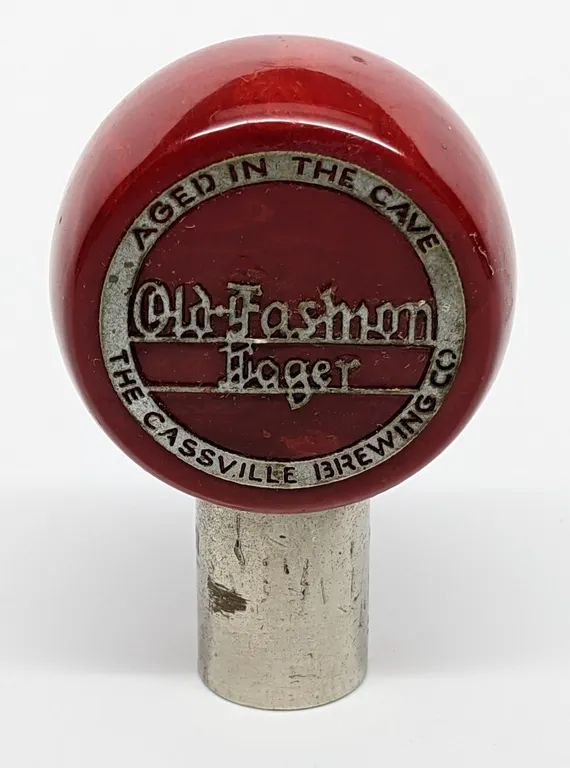 CATALIN BAKELITE BALL TAP KNOB HANDLE AGED IN THE CAVE OLD FASHION LAGER BEER CASSVILLE WISCONSIN