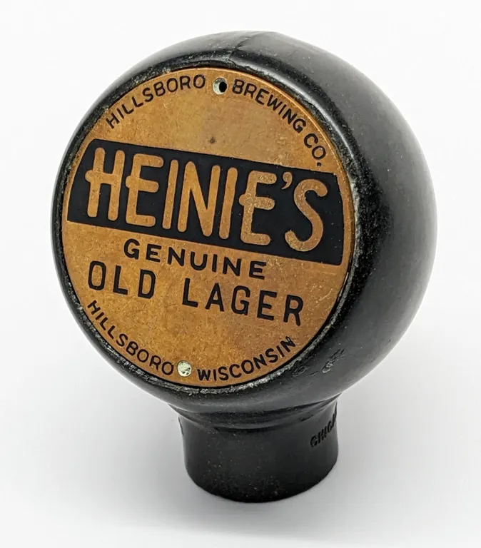 BALL TAP KNOB HANDLE HEINIE'S GENUINE OLD LAGER BEER HILLSBORO WISCONSIN (GREEN DUCK)