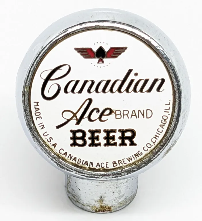 BALL TAP KNOB HANDLE CANADIAN ACE BRAND BEER CHICAGO ILLINOIS (ROBBINS)