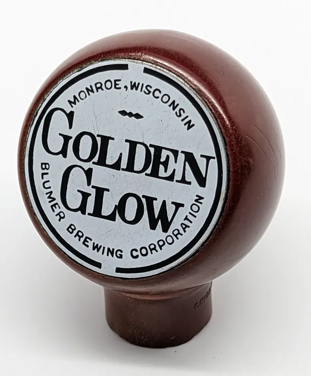BALL TAP KNOB HANDLE GOLDEN GLOW BEER BLUMER BREWING MONROE WISCONSIN (GREEN DUCK)