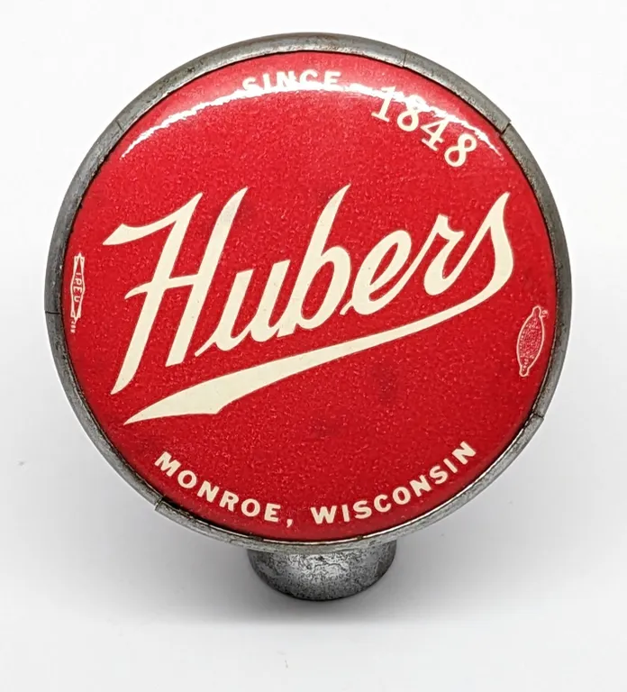 BALL TAP KNOB HANDLE SINCE 1848 HUBERS BEER MONROE WISCONSIN (TIN CAN STYLE)