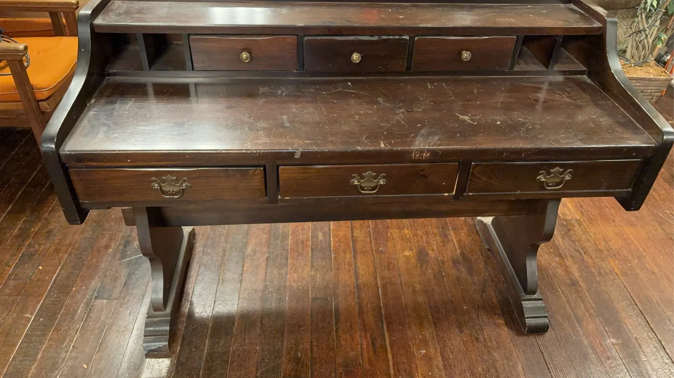 Dark Stained Pine Trestle Desk