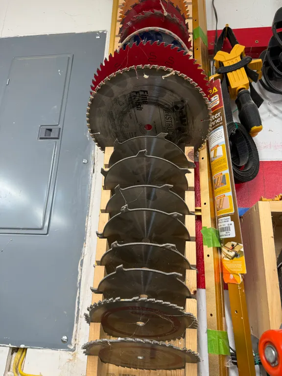 Circular Saw Blade Collection with Wall Storage Rack