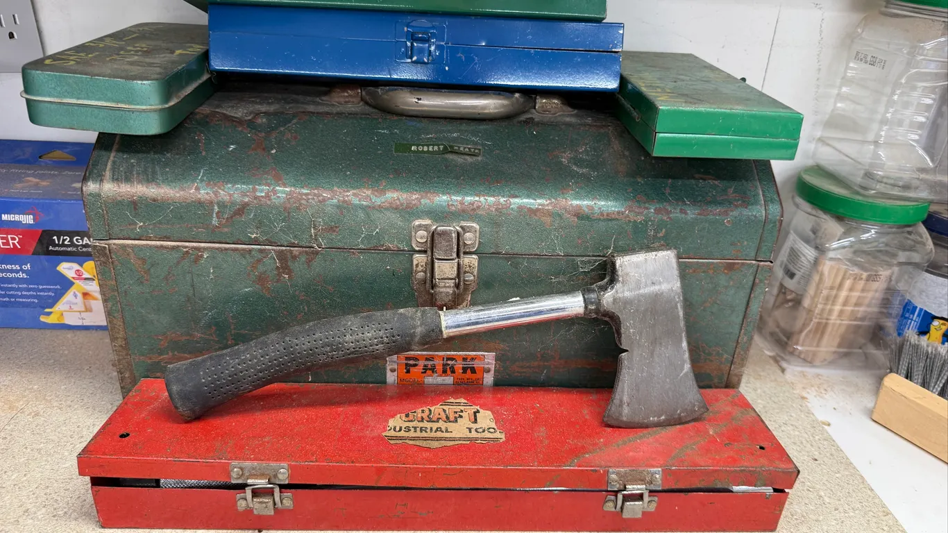 Vintage Metal Tool Boxes & Hand Axe