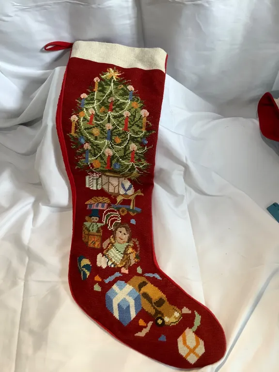 Vintage Needlepoint Christmas Stocking