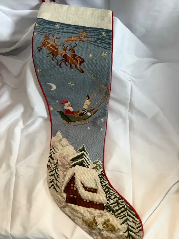 Vintage Needlepoint Christmas Stocking