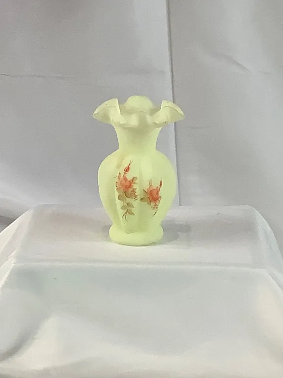 Vintage Fenton Hand Painted Custard Vase