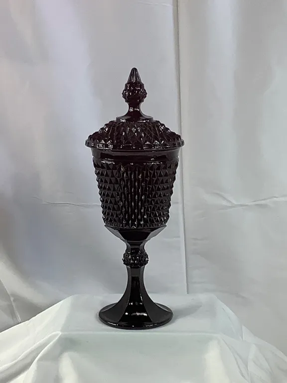 Tiara Indiana Glass Diamond Point Black Cameo Apothecary Jar with Lid