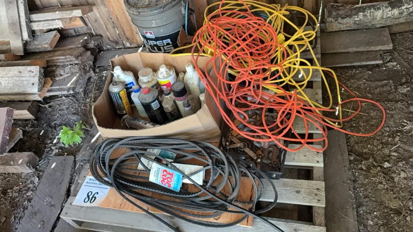 BELTS, CLEVISES, OIL & SHOP FLUIDS, GREASE, EXTENSION CORDS, SAW BLADES