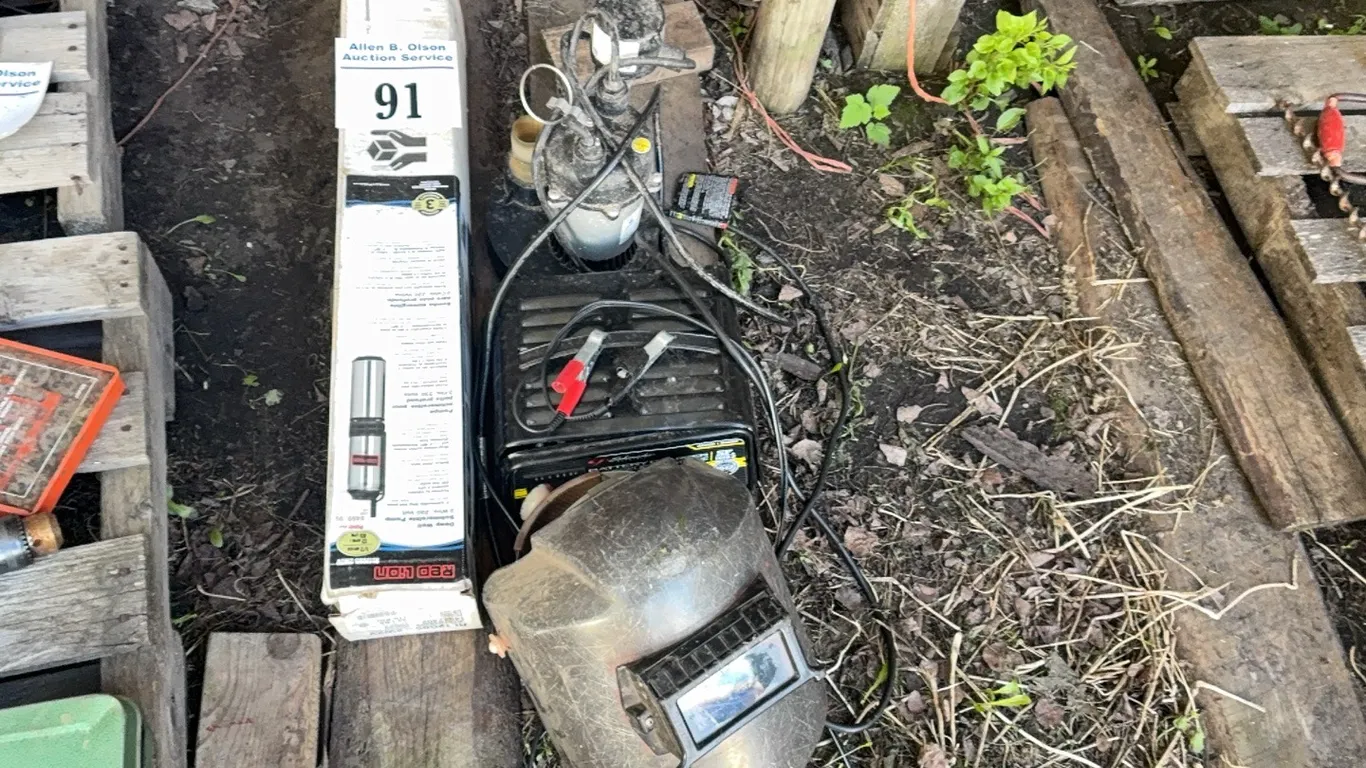 SEWER PUMP, BATTERY CHARGER, WELDING HELMET, SUBMERSIBLE PUMP