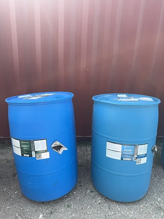2 55 gallon plastic barrels