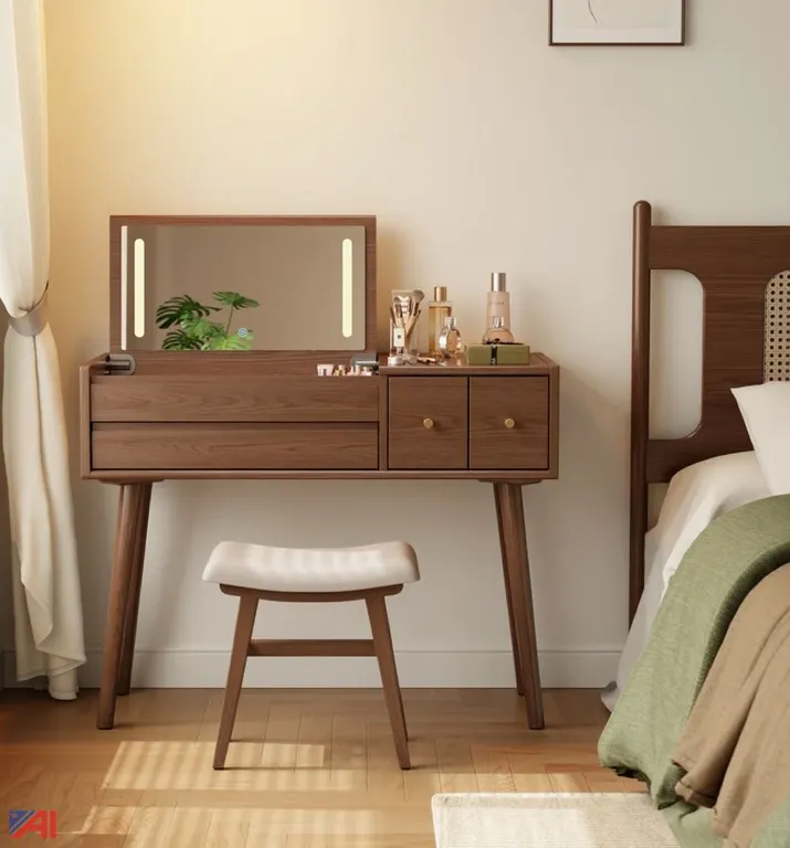 Corrigan Studio® Solid Wood Makeup Vanity with Flip Mirror and Lighting Modes