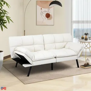 Jaykob 71 Inch Convertible Faux Leather Futon Sofa Bed with Adjustable Arms,