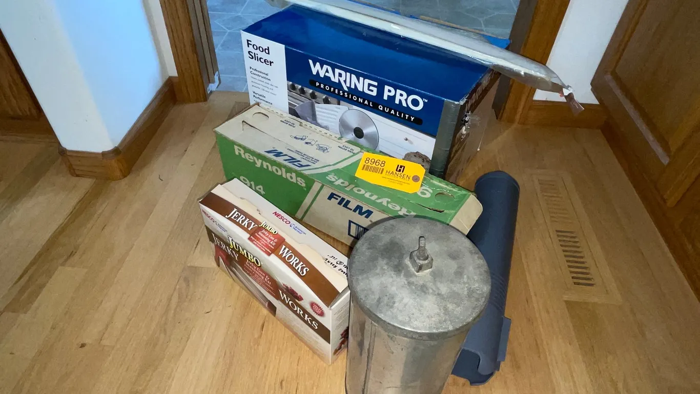 Waring Pro Food Slicer, Jumbo Jerky Works, and Plastic Wrap