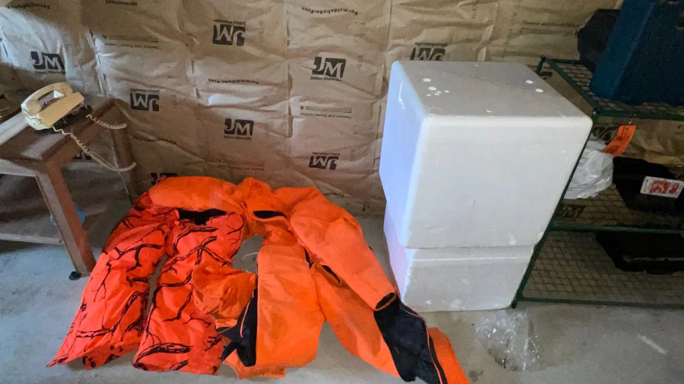 Hunting Clothes and (2) Styrofoam Coolers