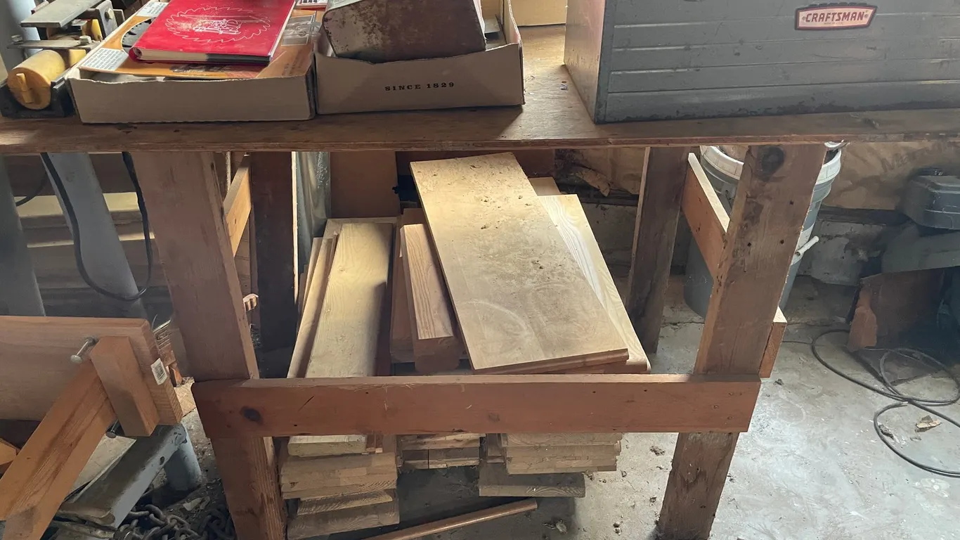 Wood Work Bench and Lumber