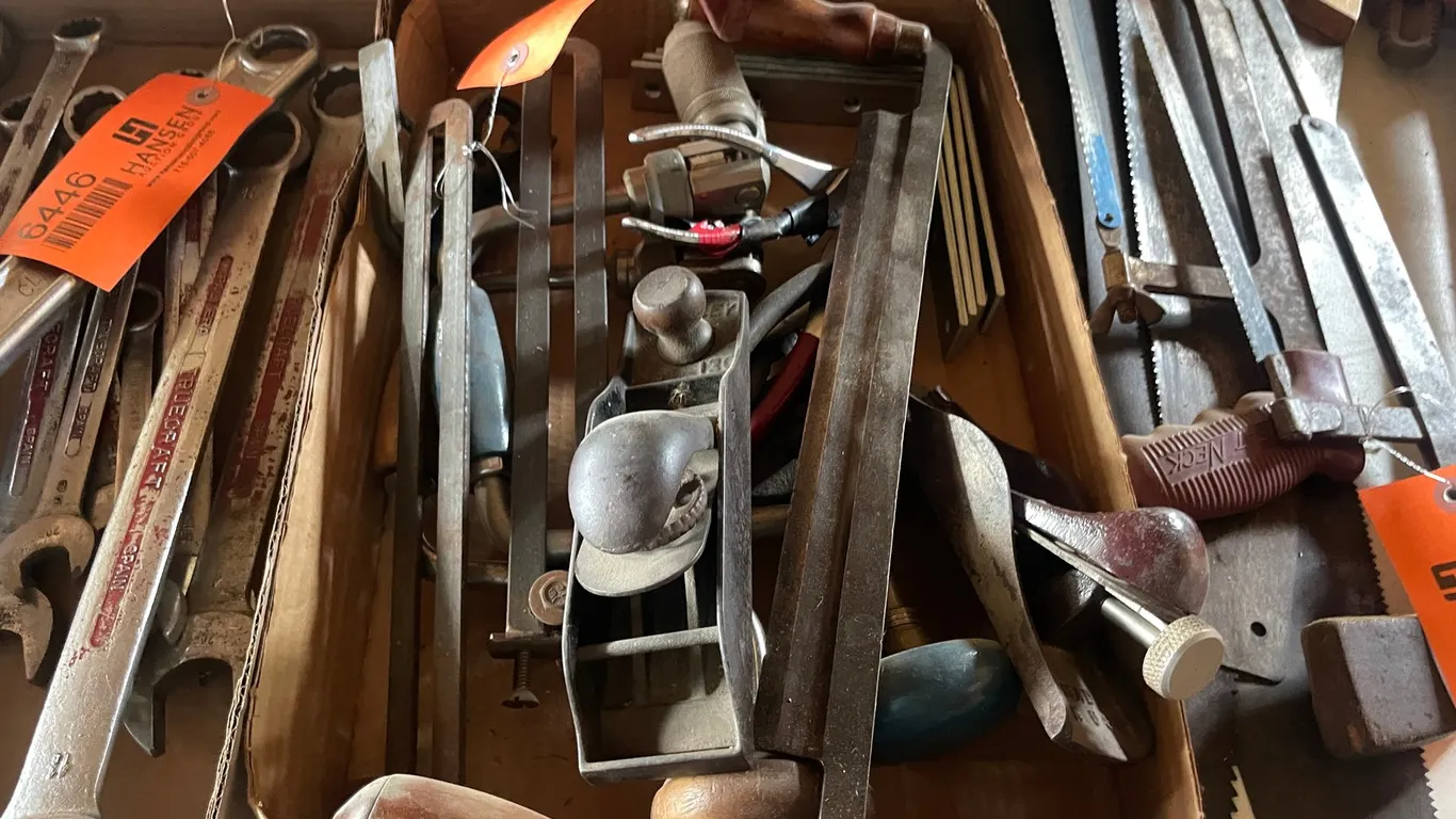 Vintage Debarker, (2) Hand Planers, and Speed Handles
