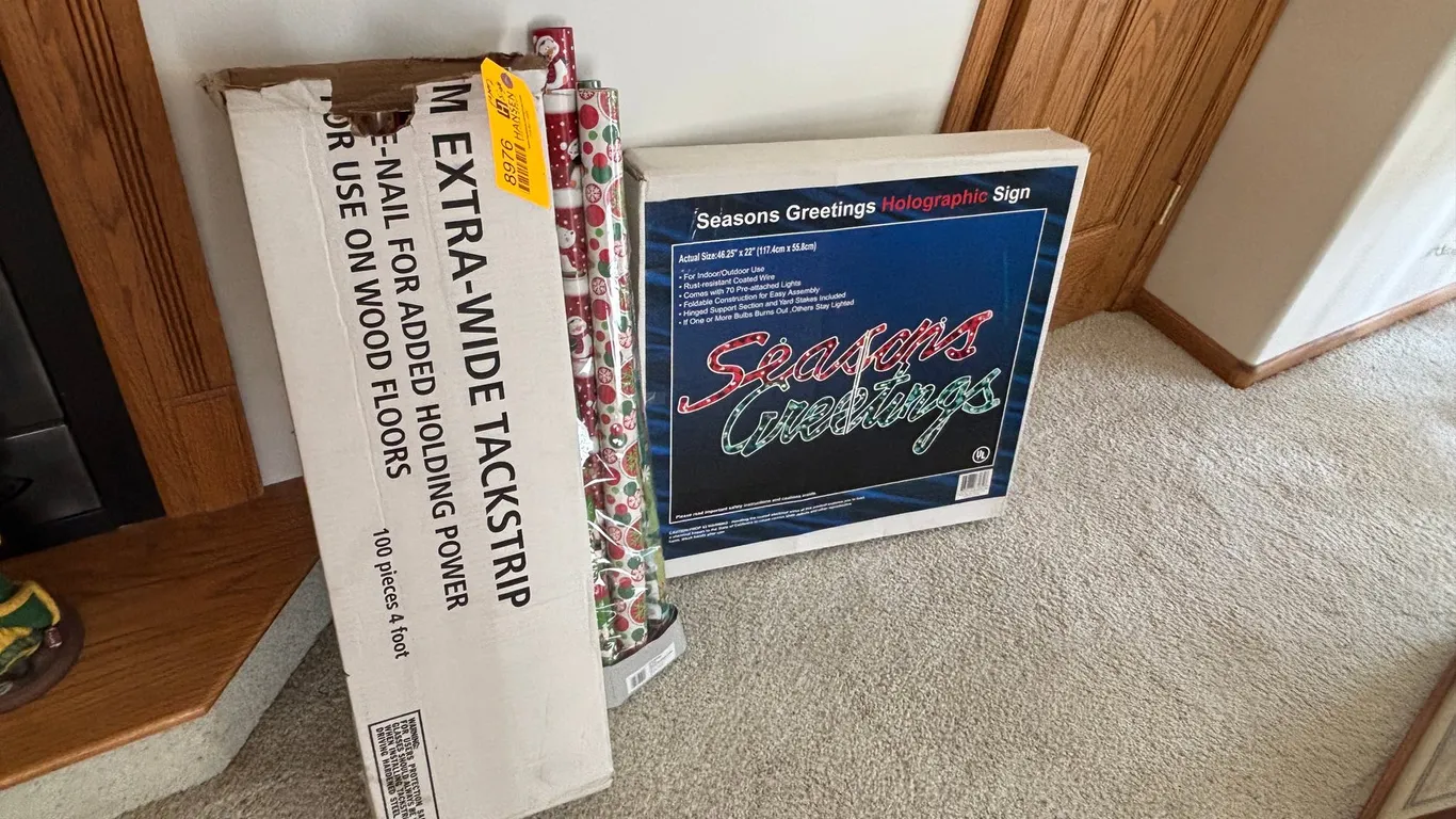 Seasons Greetings Holographic Sign and Christmas Wrapping Paper