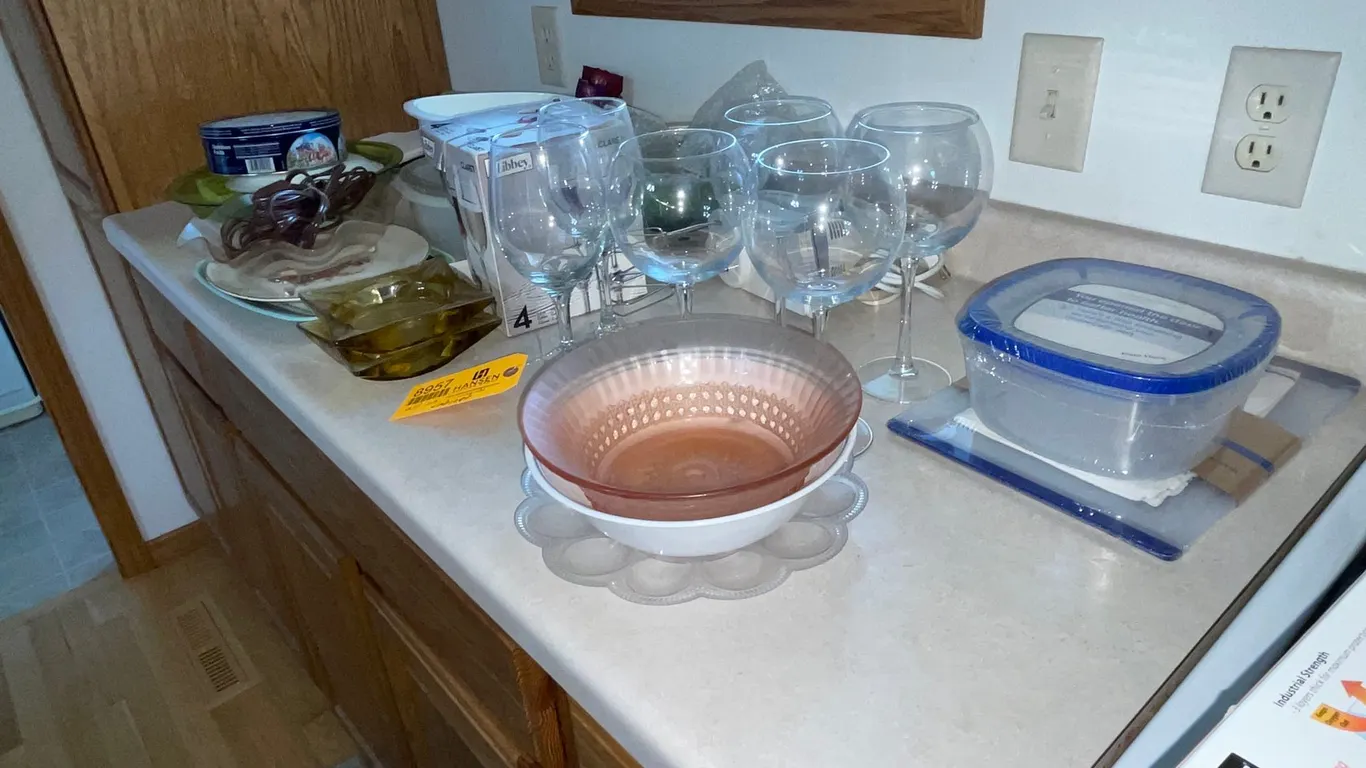 Assorted Glassware and Kitchenaid Hand Mixer