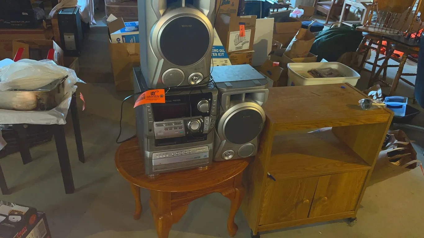 Side Tables and Aiwa Stereo System