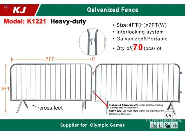 Quantity of (70) 2026 KJ K1221 7 ft x 4 ft Crowd Control Site Fence (Unused)