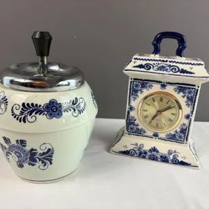 Blue Delfts Clock and Spinning Ashtray