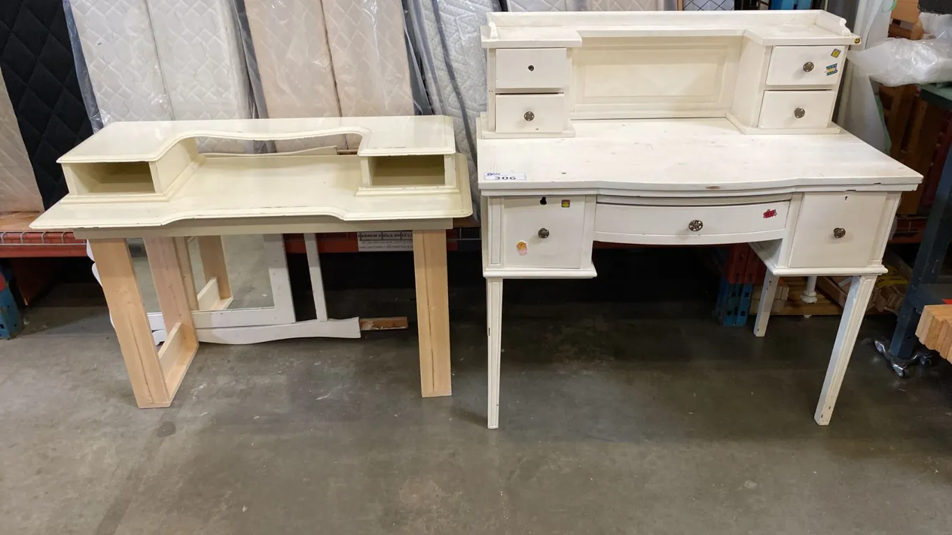 ANTIQUE PAINTED WHITE DRESSER AND 2 PCS. OF DRESSER PARTS