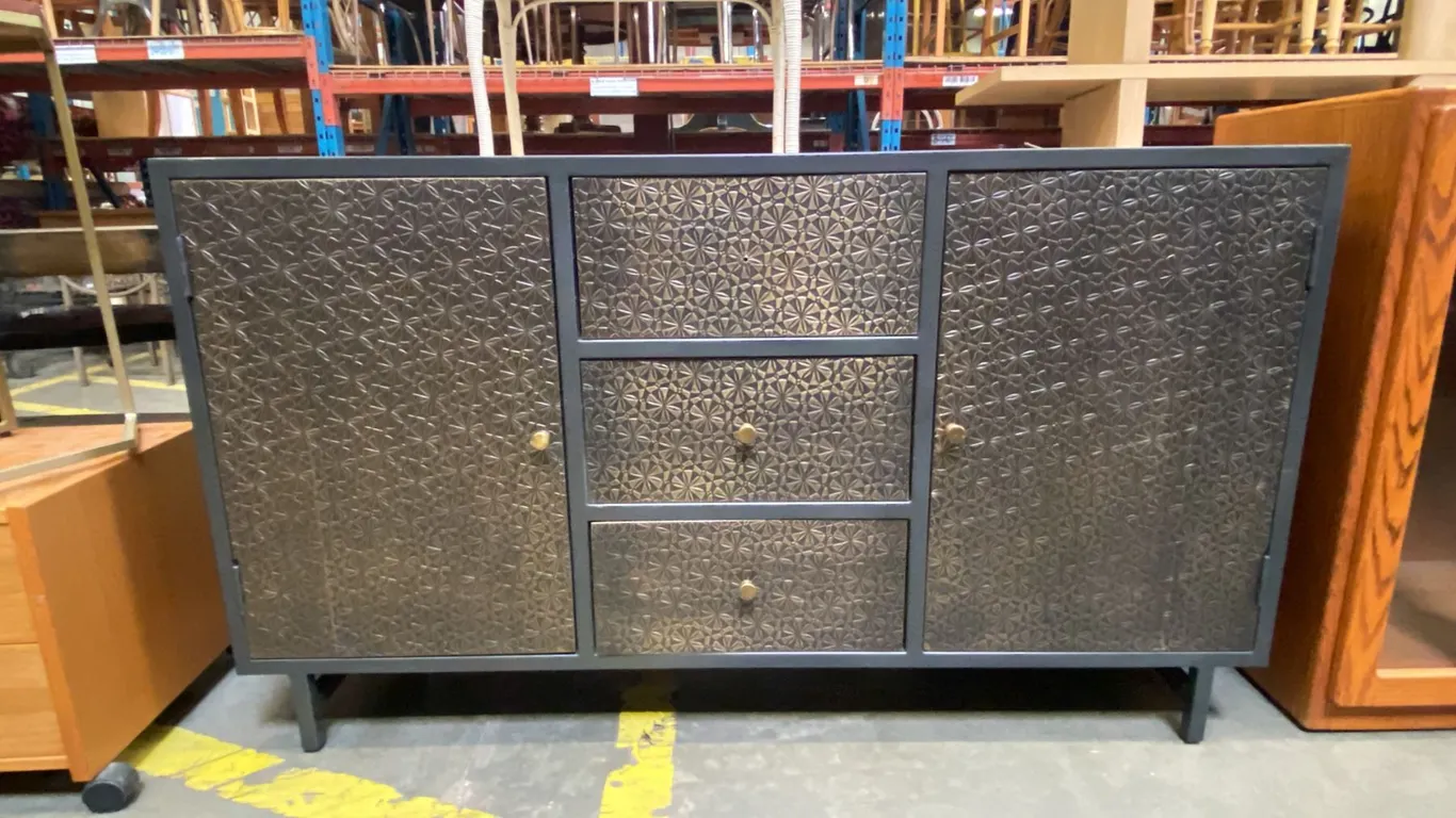 GREY & BEIGE METAL 2 DOOR/3 DRAWER SIDEBOARD