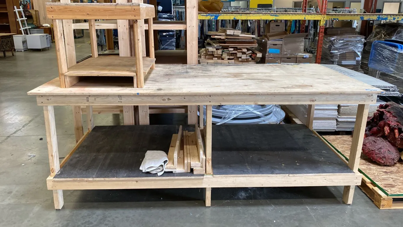 LARGE WOODEN WORK TABLE AND SMALL WORK BENCH - APPROX.96" X 48" X 38" HIGH & 36" X 24" X 22 1/2"