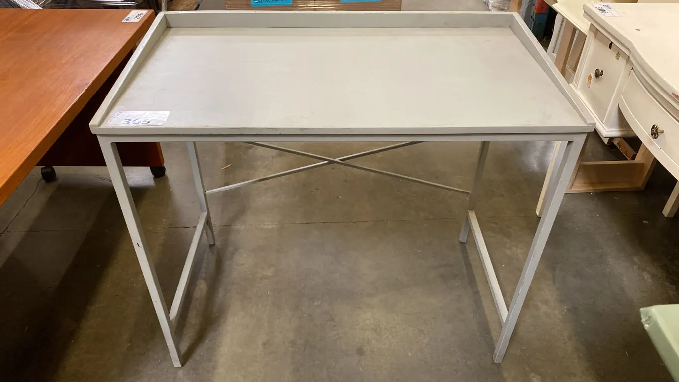 VINTAGE GREY PAINTED METAL WRITING DESK