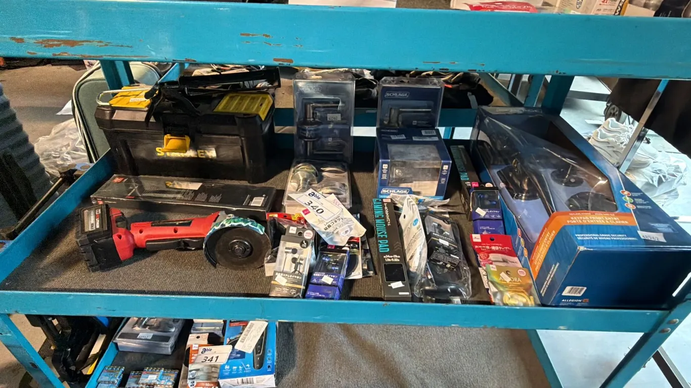 CORDLESS ANGLE GRINDER, TOOL BOX, RESIDENTIAL LOCKSETS, AND COMPUTING PERIPHERALS