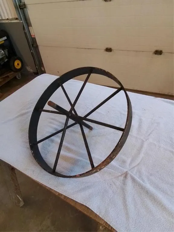 Antique steel wheelbarrow wheel, 19" Diameter,