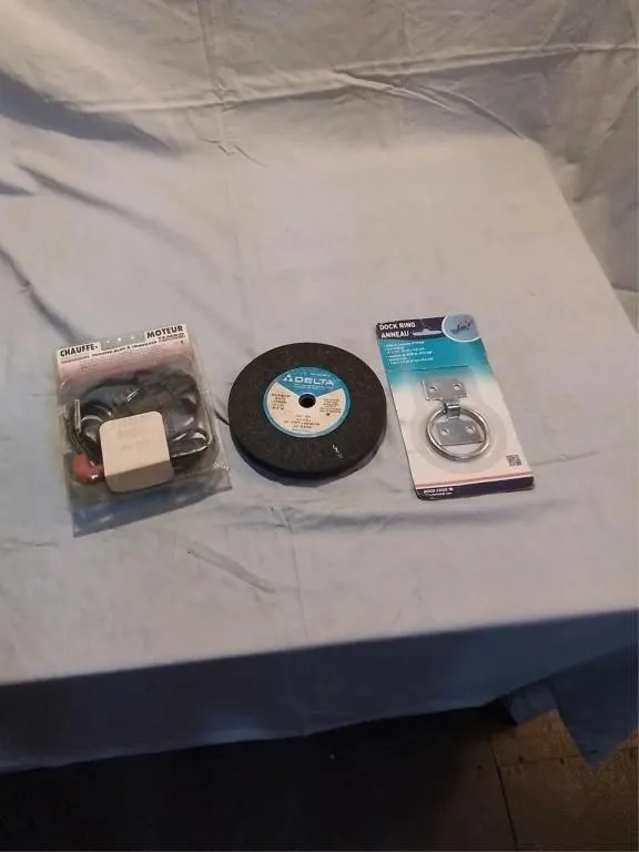 Misc items, block heater, grinding wheel 6" x