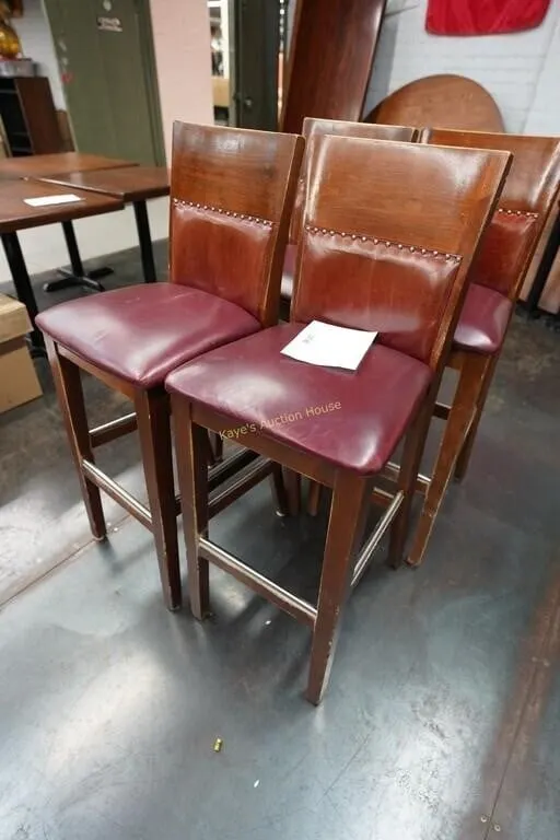 4-wooden bar stools with leather seats and back