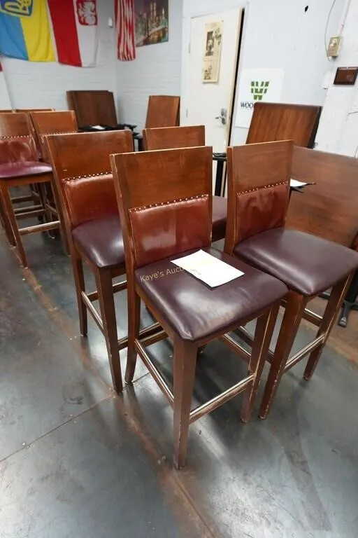 4-wooden bar stools with leather seats and back