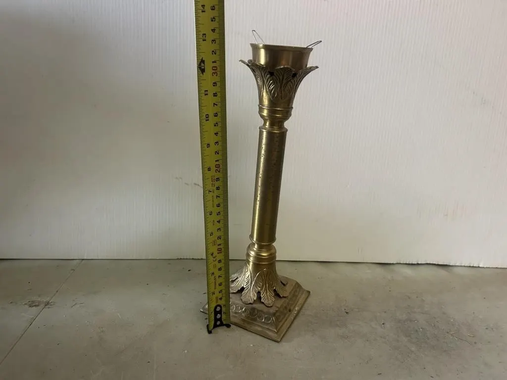 Brass Candlestick with Acacia Leaf Base