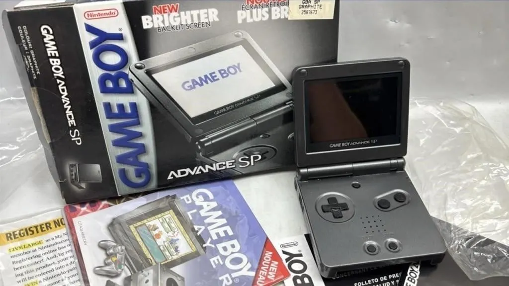 Nintendo Gameboy Advance SP console with box inser