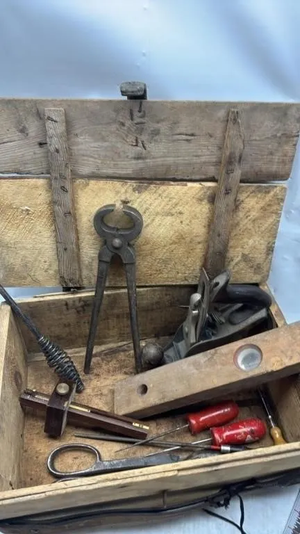 Antique Tool lot Scribe Gauge Plane pliers in box